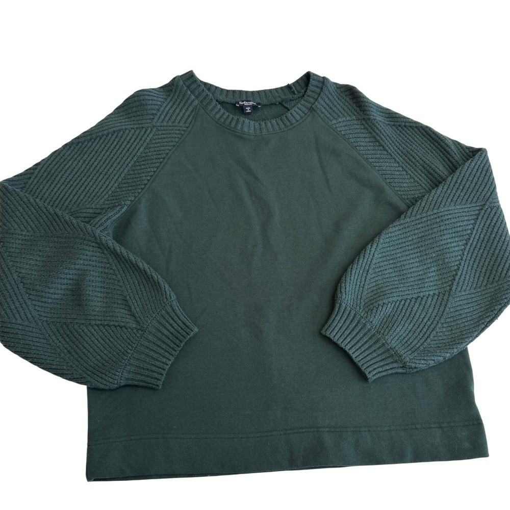 Splendid Sweater Women Medium Green Ribbed Sleeve Mixed Media Sweatshirt RF3K76X